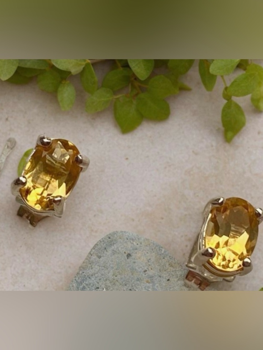 Simple Citrine oval cut Stud Earrings set in Sterling Silver - Picture 2 of 5